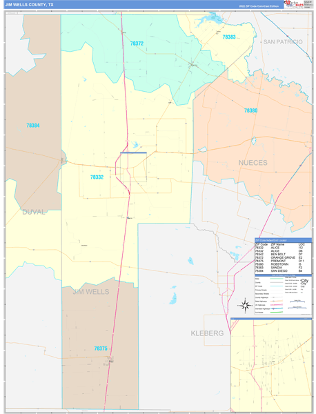 Jim Wells County, TX Wall Map